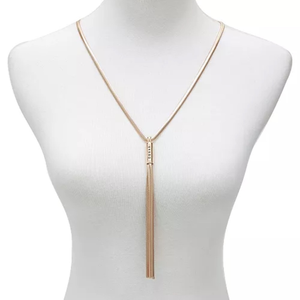Guess Gold-Tone Logo & Tassel Snake-Chain Lariat Necklace, 28"